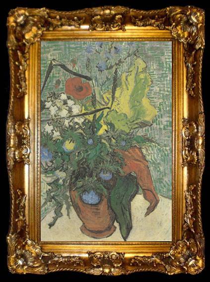 framed  Vincent Van Gogh Wild Flowers and Thistles in a Vase (nn04), ta009-2